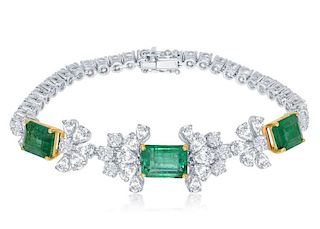 7.39ct Zambian Emerald 8.18ct Diamond 18k Bracelet