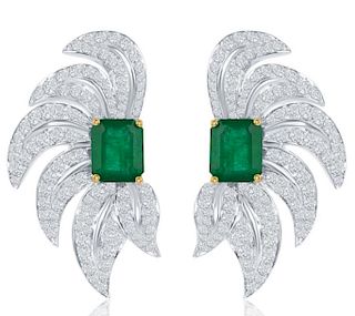 Elegant 4.23ct Emerald & 3.92ct Diamond Earrings