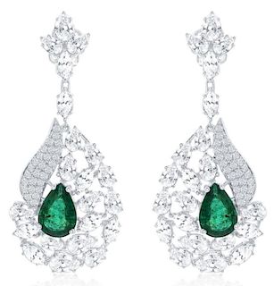 18k Gold 2.63ct Emerald & 6.39ct Diamond Earrings