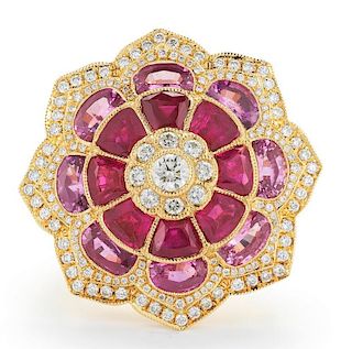 18K 4.71ct Ruby & Pink Sapphire Diamond Floral