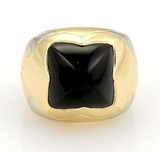 Bvlgari 18k Gold Onyx Floral Engraved Dome Ring