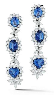 18K Gold 11.72ct. Sapphire and Diamond Earrings