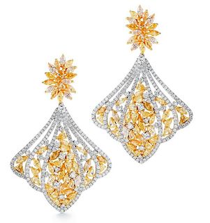 18k Gold 12.5ctw White & Yellow Diamond Earrings