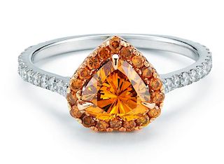 18k White Gold & Pumpkin Diamond Heart Ring