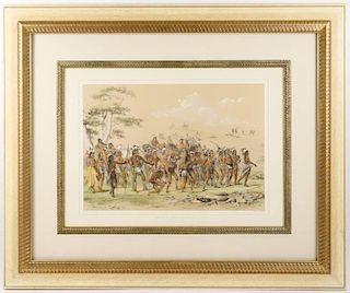 George Catlin 1845 Litho, "Archery of the Mandans"