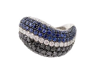 Modern 18K White Gold Sapphire & Diamond Ring