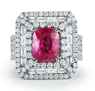 18K Gold 3.2ct Burmese Pink Sapphire Diamond Ring