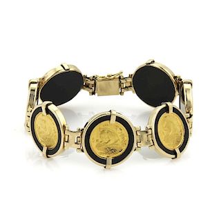 Vintage 24k Gold Panda Coin Onyx Link Bracelet