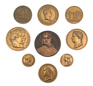 Nine Napoleonic Medallions, Diameter of largest 3 1/4 inches.
