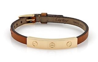 Cartier Love 18k Gold Slide Bar Leather Bracelet