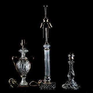 Three Baccarat Twisted Crystal Table Lamps