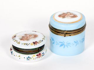 Two Continental Painted Opalescent Glass Boxes