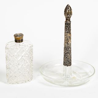 Sterling Mounted Flask & Ring Stand