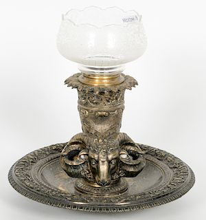 Bronze Centerpiece w/ Etched Crystal Bowl