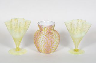 Three Diamond Optic And Coraline Vases