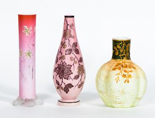 Three Art Glass Vases, Two Pink