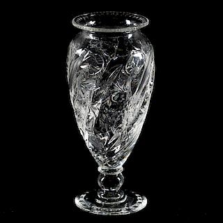Floral Engraved Glass Vase, Manner of Webb