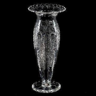 Webb Style Engraved Floral & Leaf Trumpet Vase