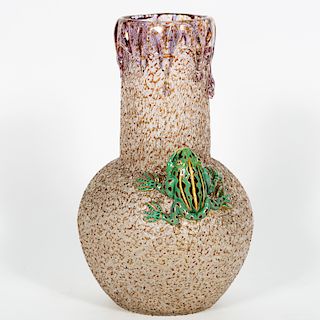 Moser Style Overshot Glass Vase w/ Frog