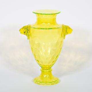 Large Yellow Glass Vase, Lion's Head Motif