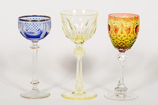 Three Cut to Clear Footed Goblets