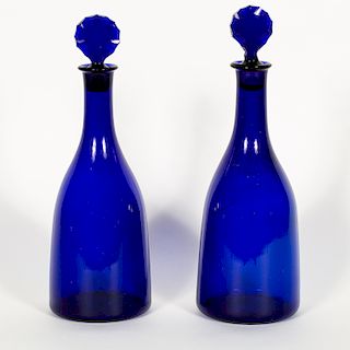 Pair, 18th C. Cobalt Bristol Bottles w/Stoppers