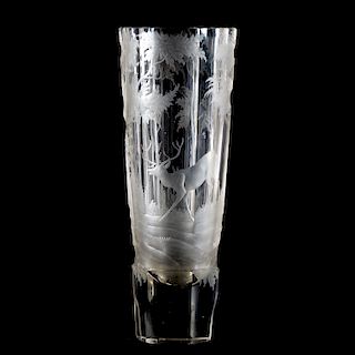 Bohemian Intaglio Etched Glass Vase