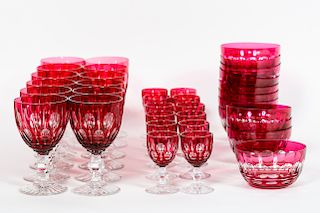 36 PCS Cranberry Cut Glass, Wine, Cordial, Bowls
