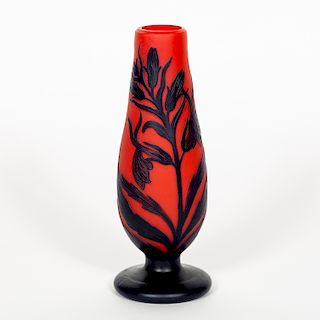 Small Galle Floral Blue on Red Vase