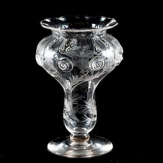 Art Nouveau Engraved Glass Floral Vase