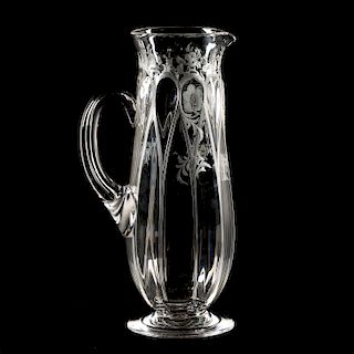 Art Nouveau Engraved Glass Pitcher