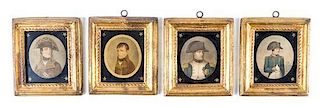 Four Framed Portraits of Napoleon, Height overall 8 1/4 x width 7 1/2 inches.