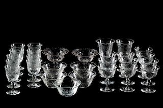 28 pc Etched Crystal Set, Goblets and Bowls