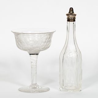 Intaglio Cut Glass Compote & Bottle