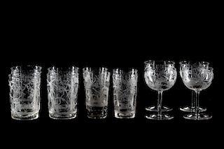 12 Piece Clear Etched Glass Drinkware