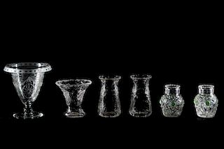 Six Cut and Etched Crystal and Glass Pieces