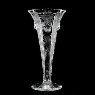 Organic Motif Engraved Glass Trumpet Vase