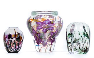 Group of Three Art Glass Paperweight Vases