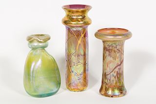 Kim Newcomb, Three Art Glass Iridescent Vases