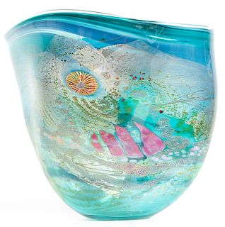 Large Studio Art Glass Vase, Manner of Tim Lazer