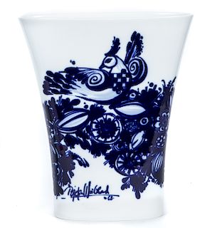 Rosenthal Bjorn Wiinblad Blue and White Glass Vase