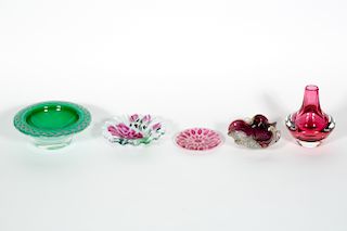 Five Italian 1950's Art Glass Vases & Bowls