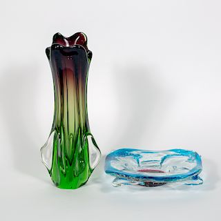 Two Italian 1950's Art Glass Pieces, Vase & Bowl