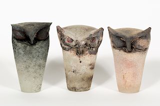 Cenedese, Group of Three Scavo Glass Owls