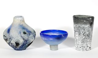 Three Murano "Scavo" Glass Vessels, c. 1960's