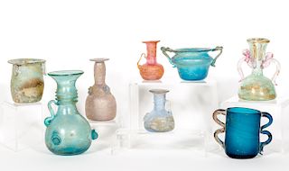 Eight Murano Roman Style Glass Vessels