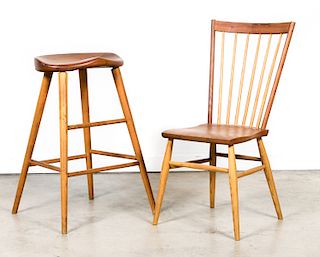 Two Thomas Moser Pieces, Side Chair & Barstool