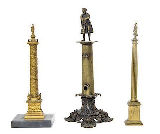 Three Bronze or Gilt Metal Napoleonic Architectural Models, Height of tallest 9 1/4 inches.