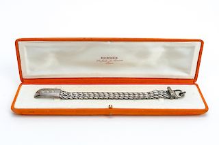 Hermes Silver "Boucle Sellier" 3 Chain Bracelet