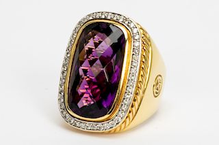 David Yurman 18K, Amethyst, & Diamond Ring